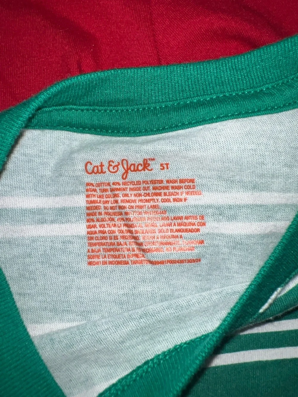 Cat & Jack Green and White Striped Tee with Red Long-Sleeve Top Bundle